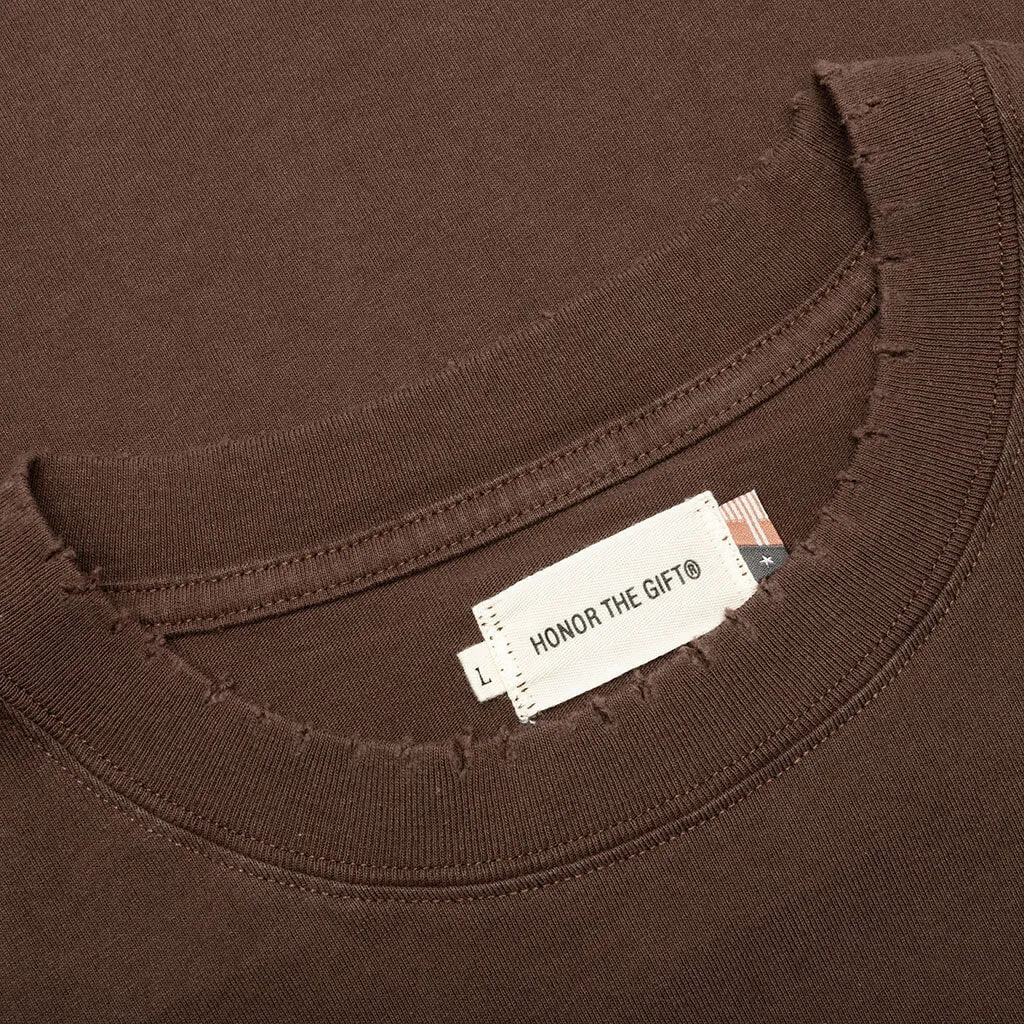 Embroidered Pocket Tee - Brown