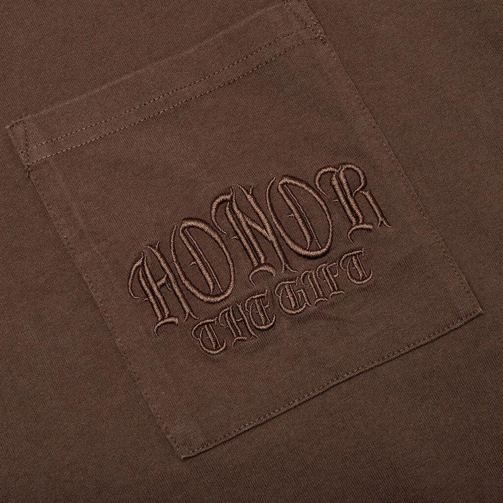 Embroidered Pocket Tee - Brown