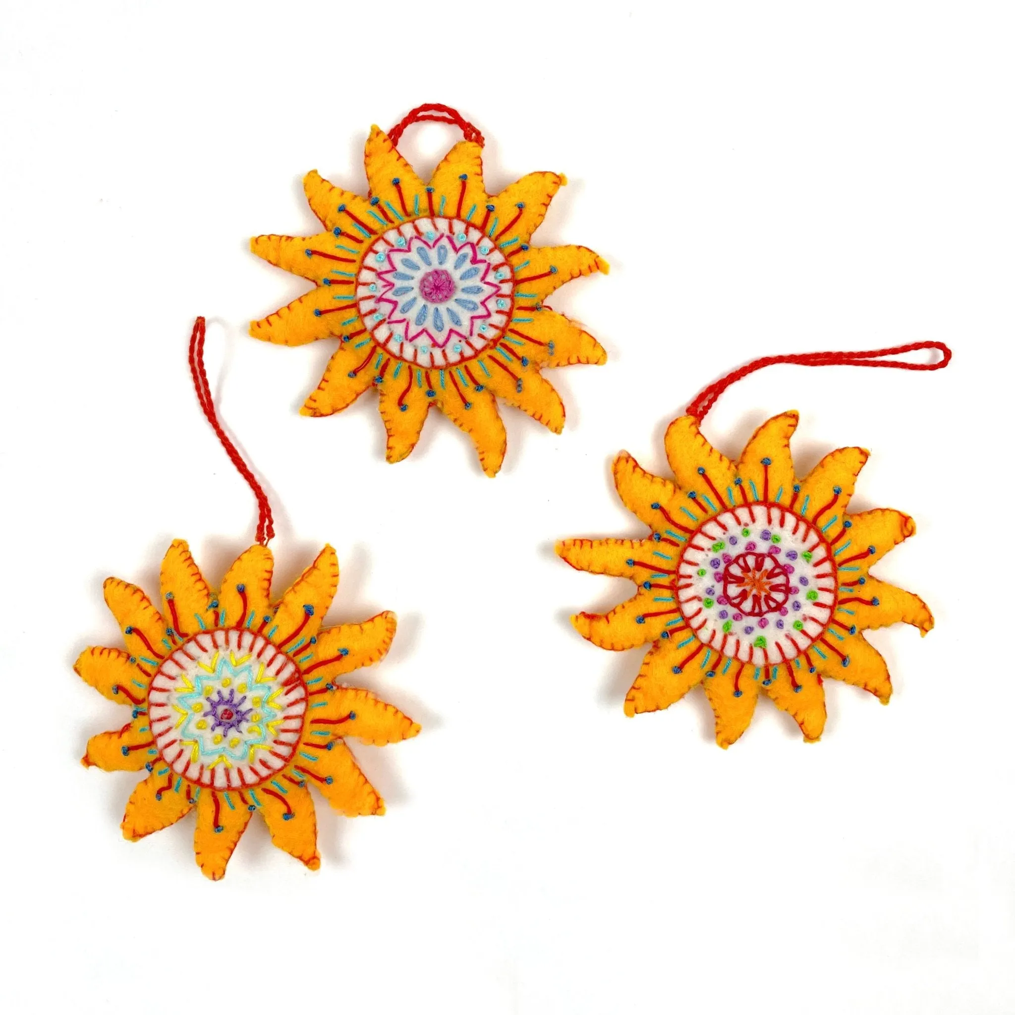 Embroidered Sun Ornaments