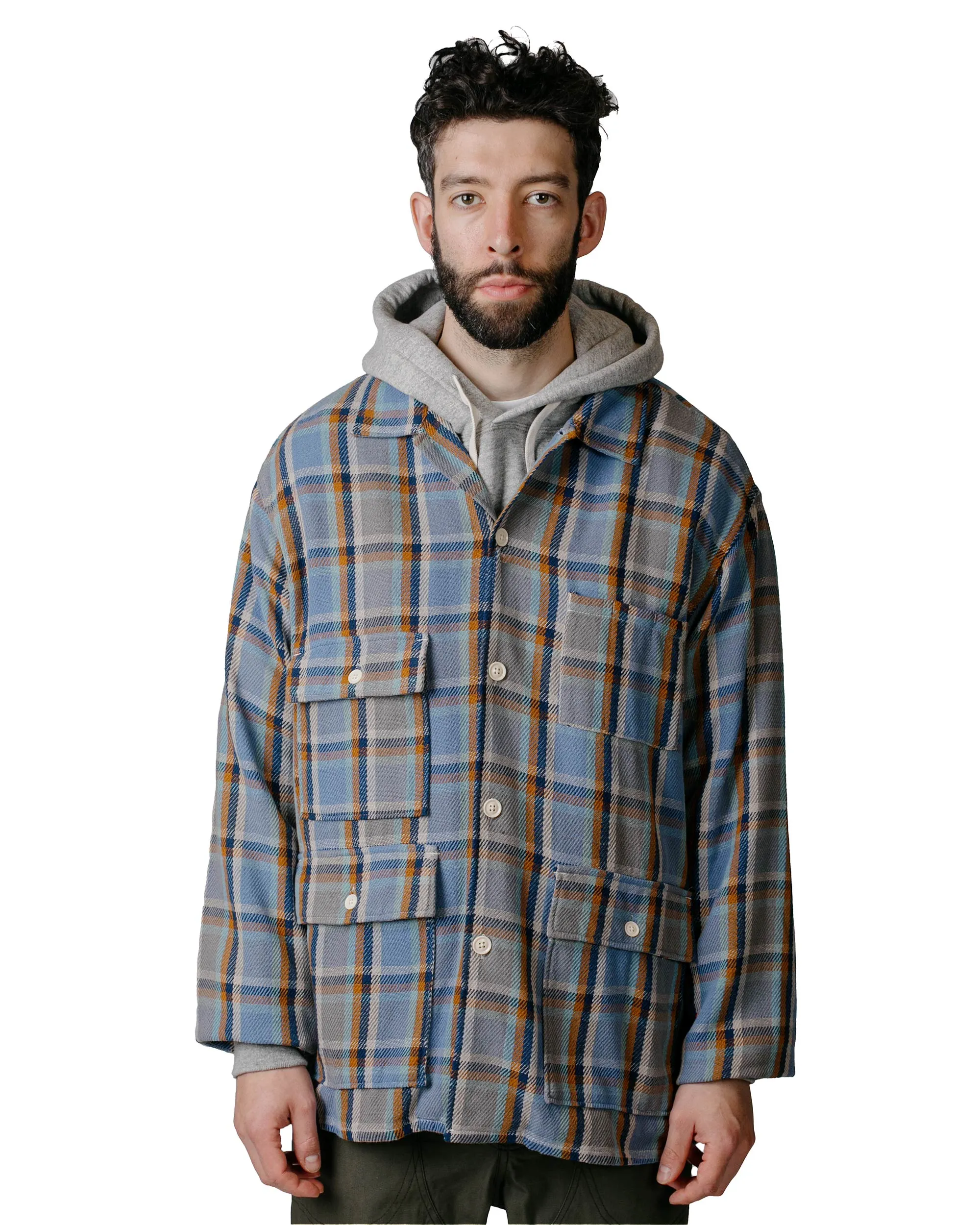 Engineered Garments BA Shirt Jacket Blue Cotton Heavy Twill Plaid