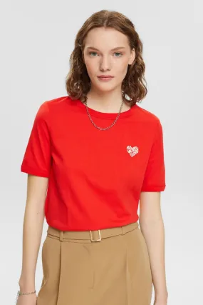 Esprit Short Sleeve Heart Print Crew Neck Tee In Red