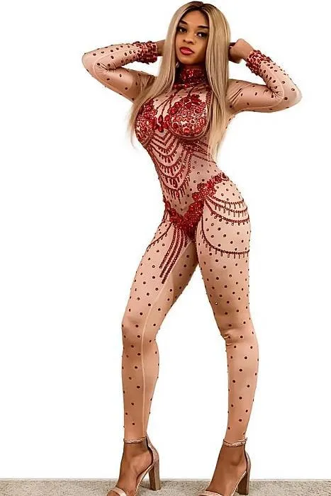 Ex Revenge Red Diamante Bodysuit (Rhinestones)