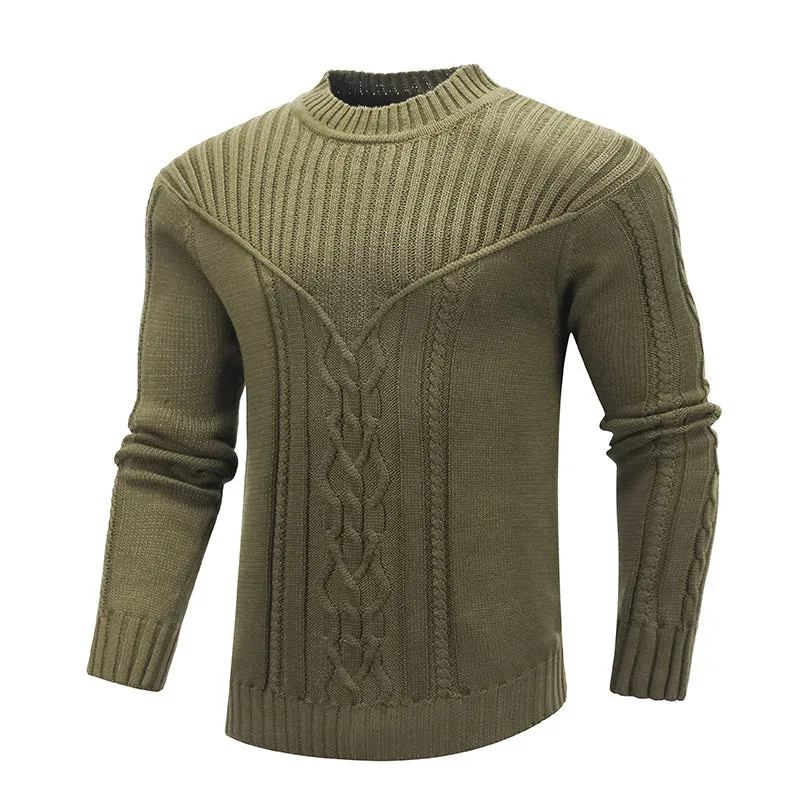 Fashion Men Solid Color Warm Jacquard Men Sweater