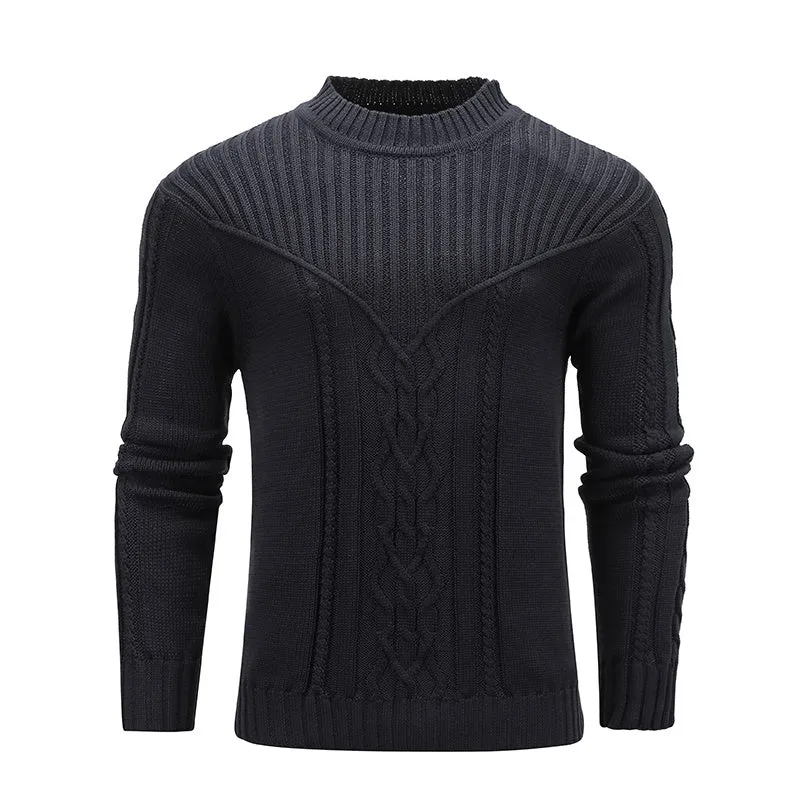 Fashion Men Solid Color Warm Jacquard Men Sweater