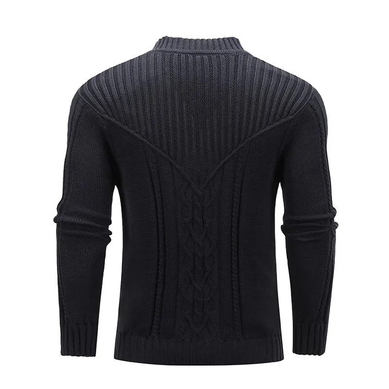 Fashion Men Solid Color Warm Jacquard Men Sweater