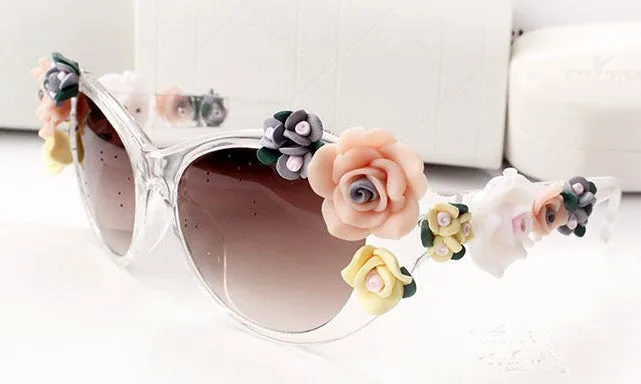 Fashion Women Girl Oversized Oval Rose Floral Sunglasses Spectacles Shades Outdoor Beach Sun Glasses Lunette De Soleil SM6