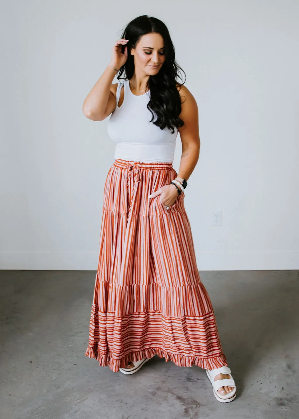 Fine Line Ruffle Wide Leg Pant