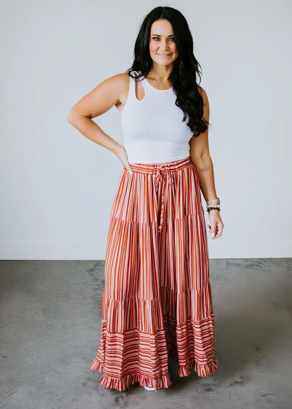 Fine Line Ruffle Wide Leg Pant