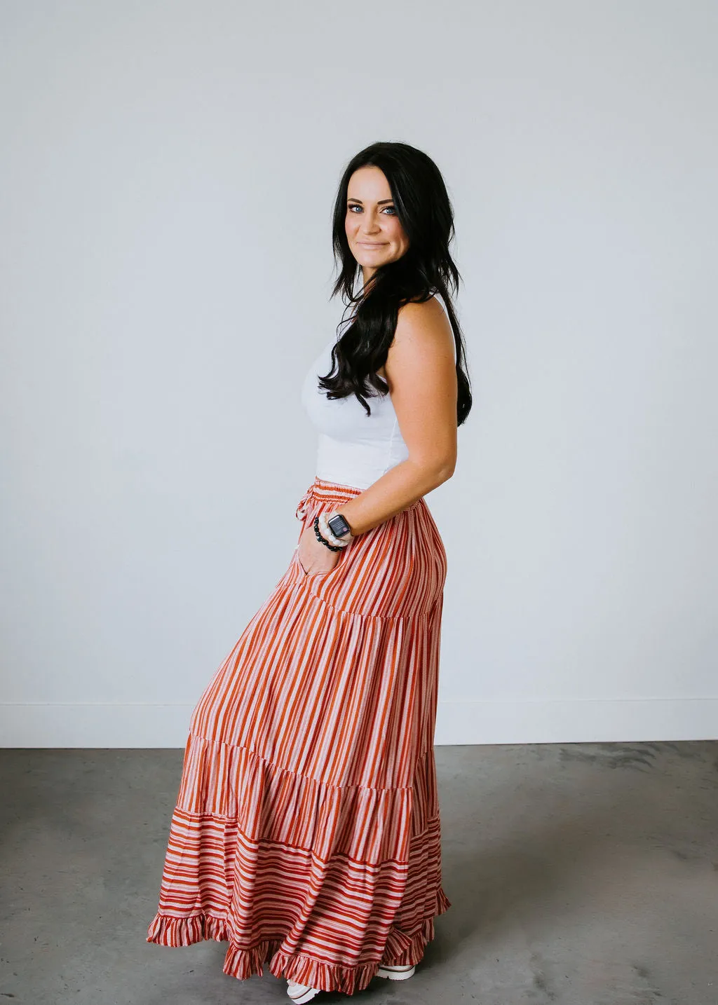 Fine Line Ruffle Wide Leg Pant