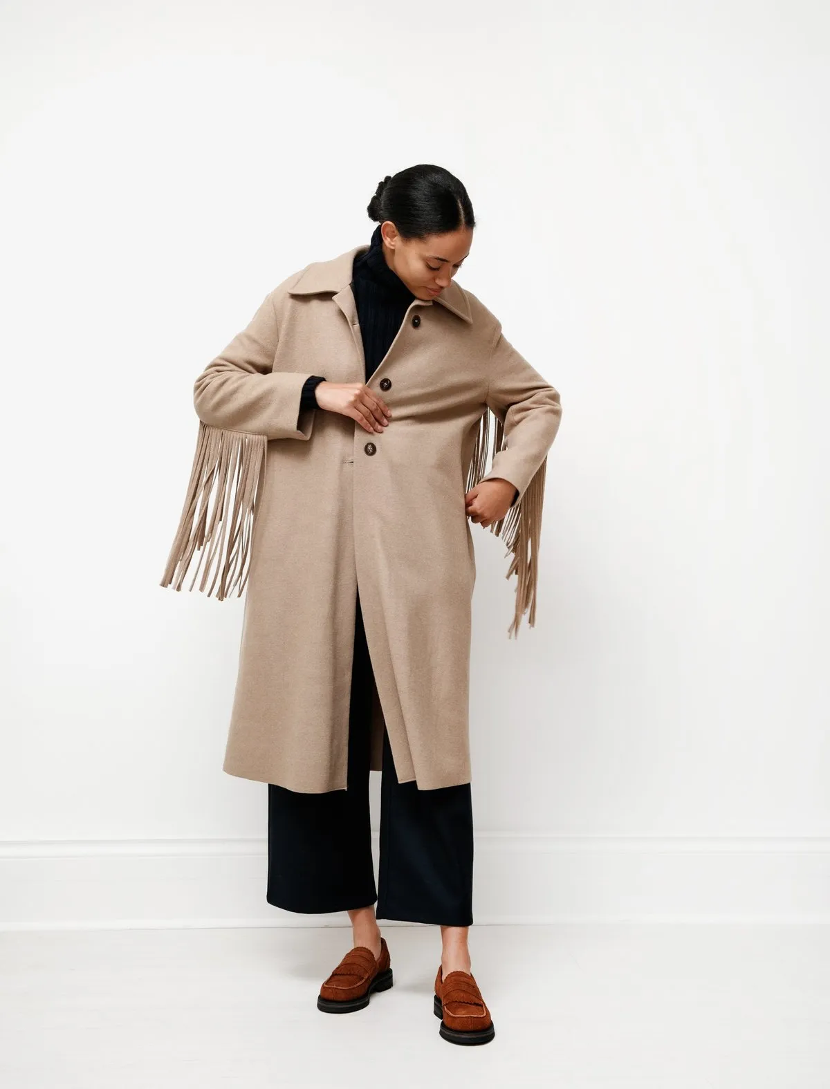 Fringe Coat - Taupe