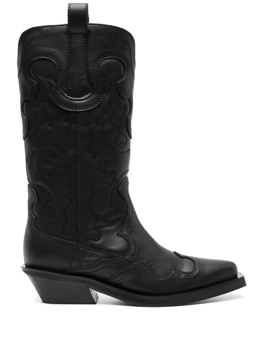 GANNI    Ganni Mid Shaft Embroidered Western Boot