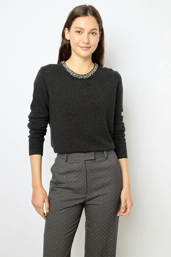 Gerard Darel JOCELYNE BLACK WOOL JEWEL SWEATER