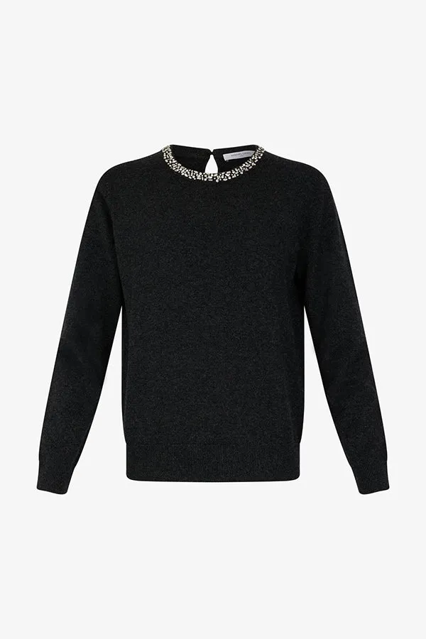 Gerard Darel JOCELYNE BLACK WOOL JEWEL SWEATER