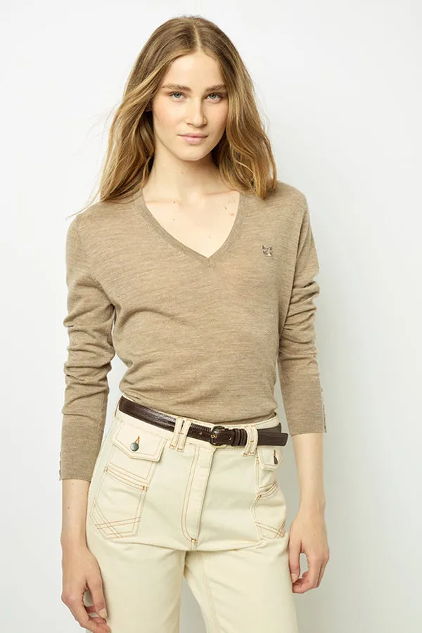 Gerard Darel JULIETTE BEIGE FINE WOOL VNECK SWEATER