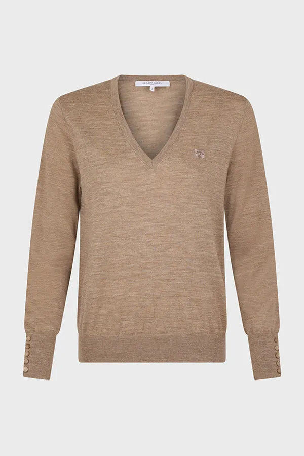 Gerard Darel JULIETTE BEIGE FINE WOOL VNECK SWEATER