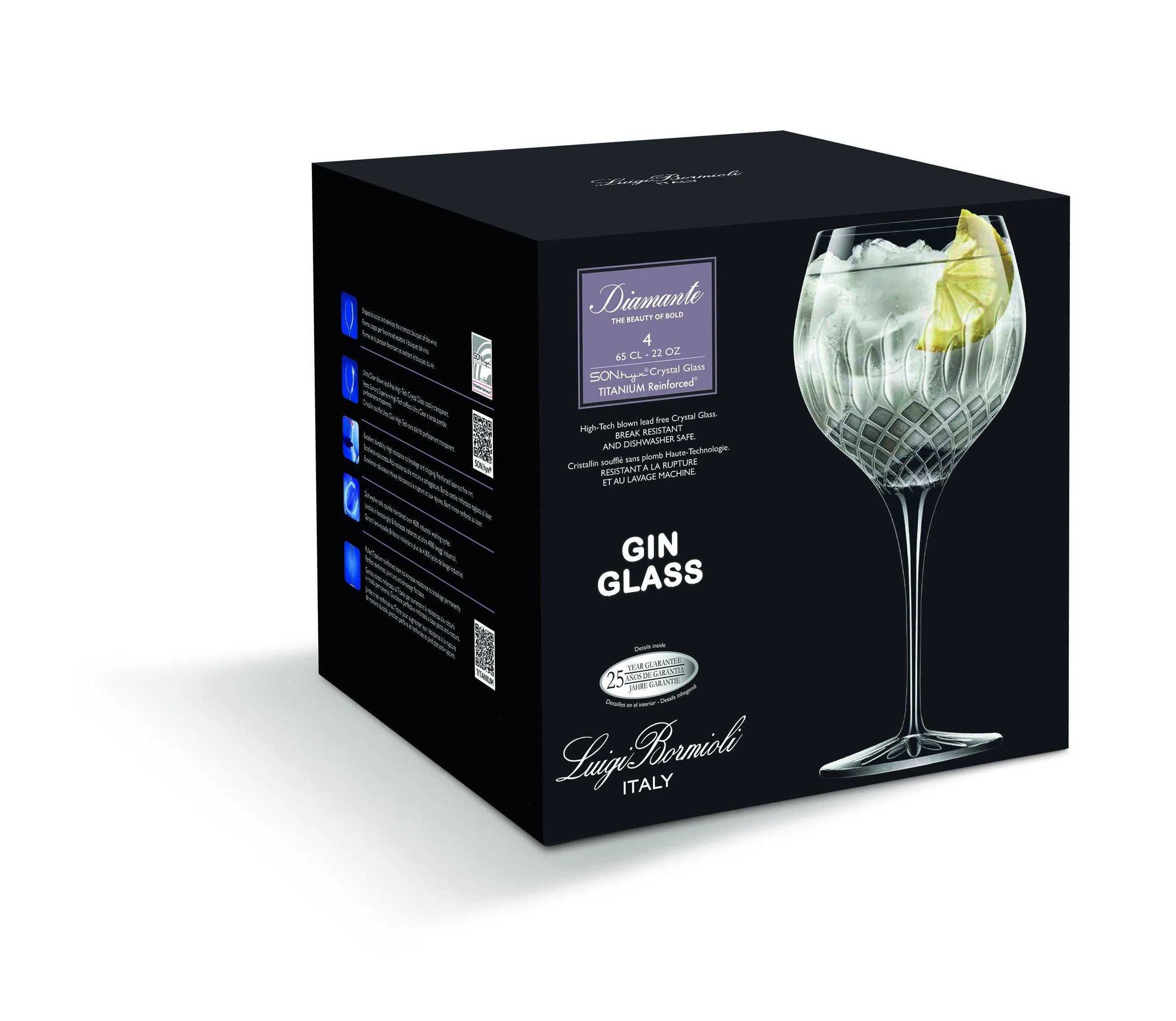 Glassware | Diamante Gin Glasses - Crystal Drinkware, 650 ml - Pack of 4 | Luigi Bormioli