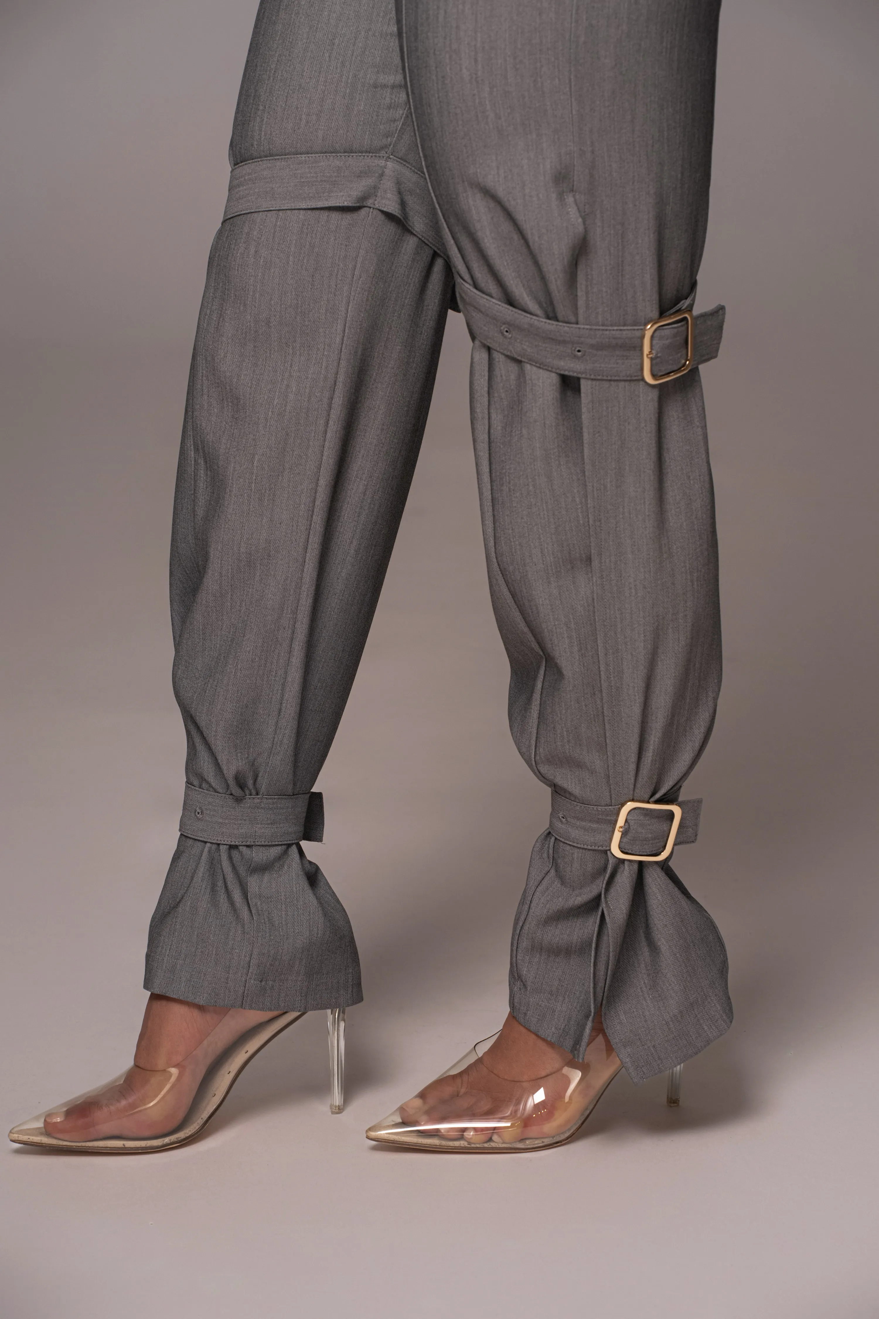 Grey Refined Belted Leg Pants