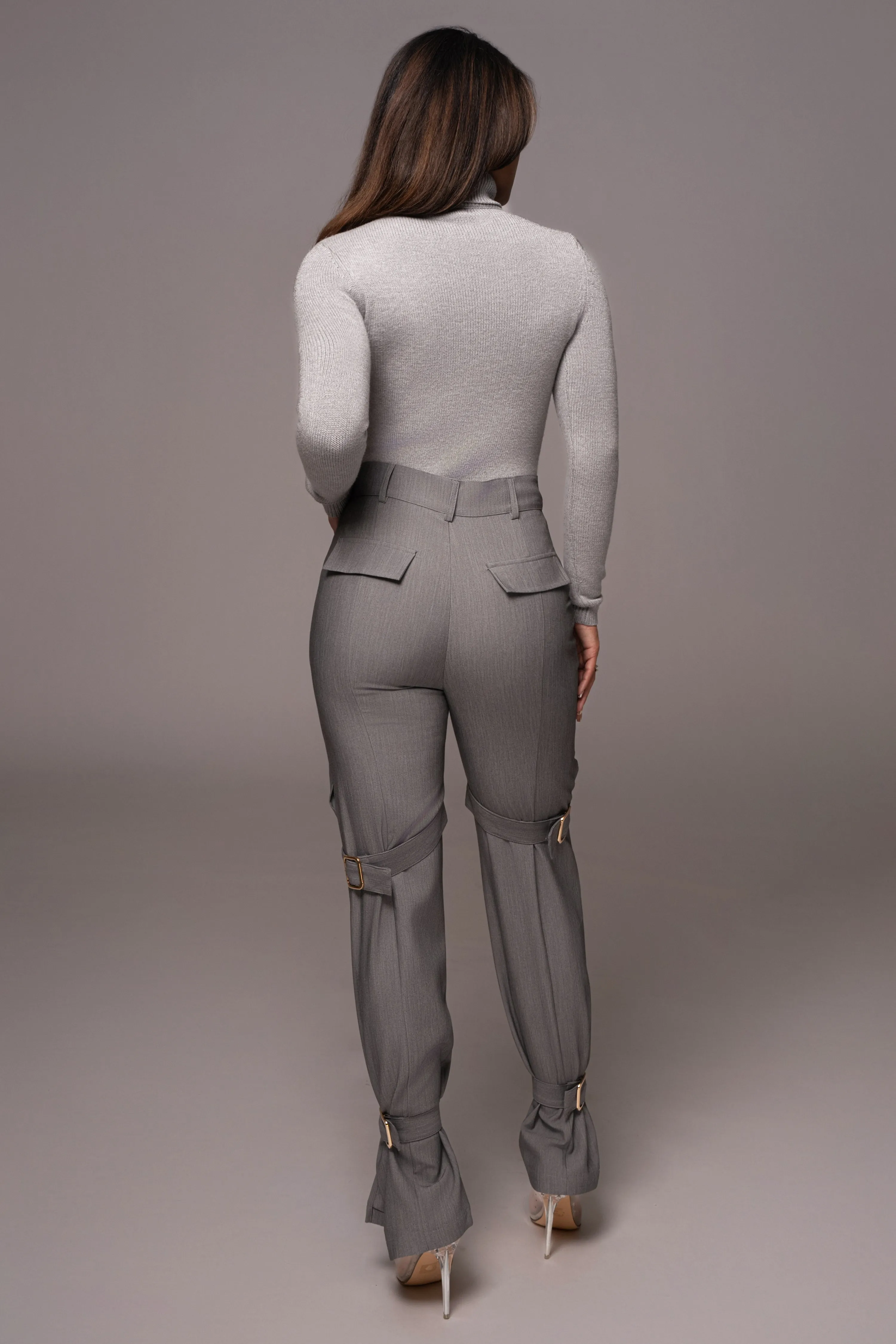 Grey Refined Belted Leg Pants