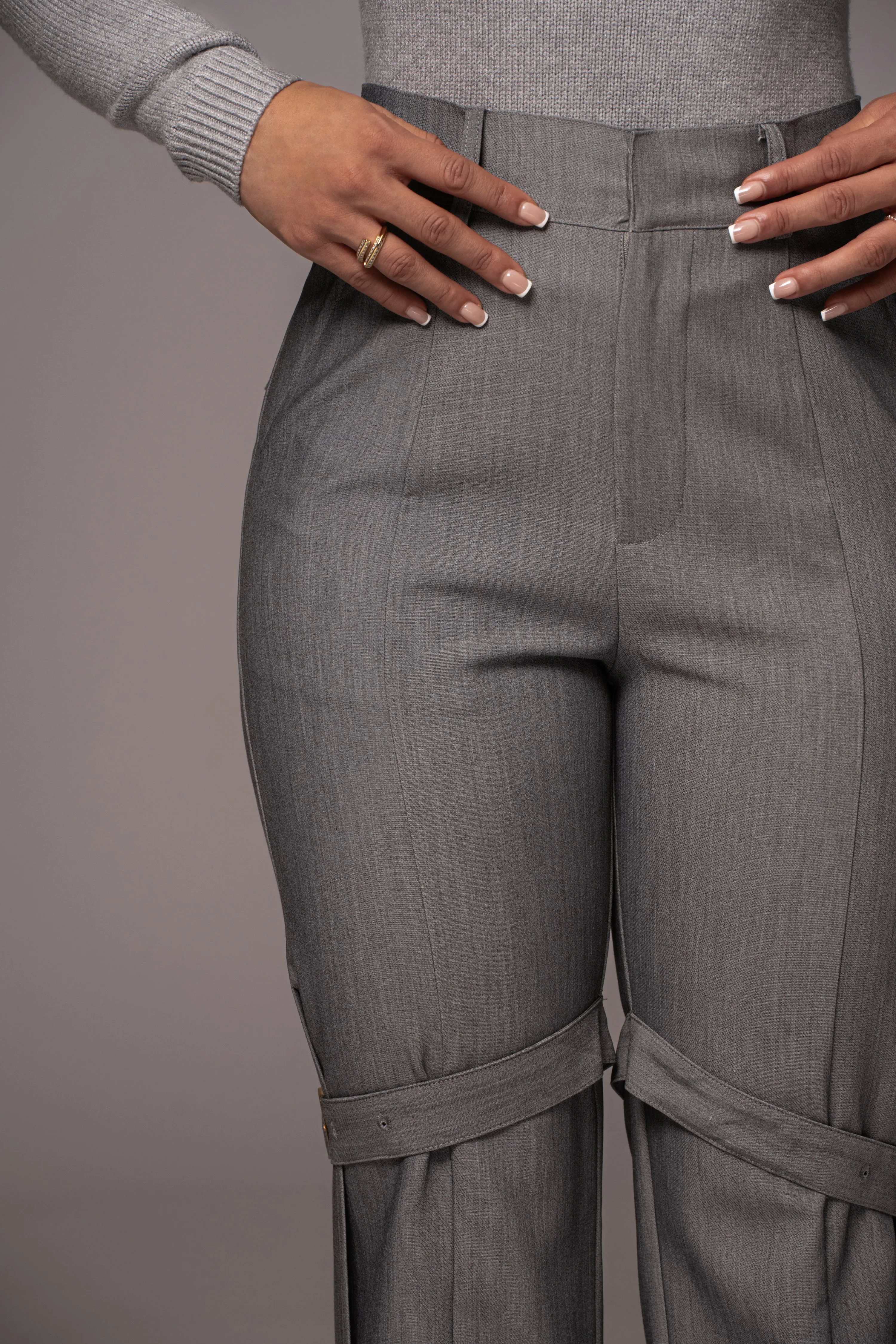 Grey Refined Belted Leg Pants