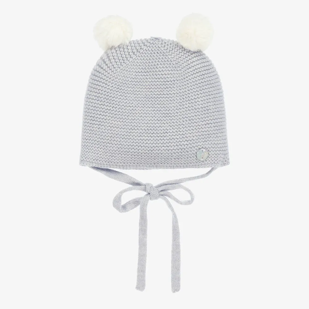 Grey Wool Knit Pom-Pom Hat