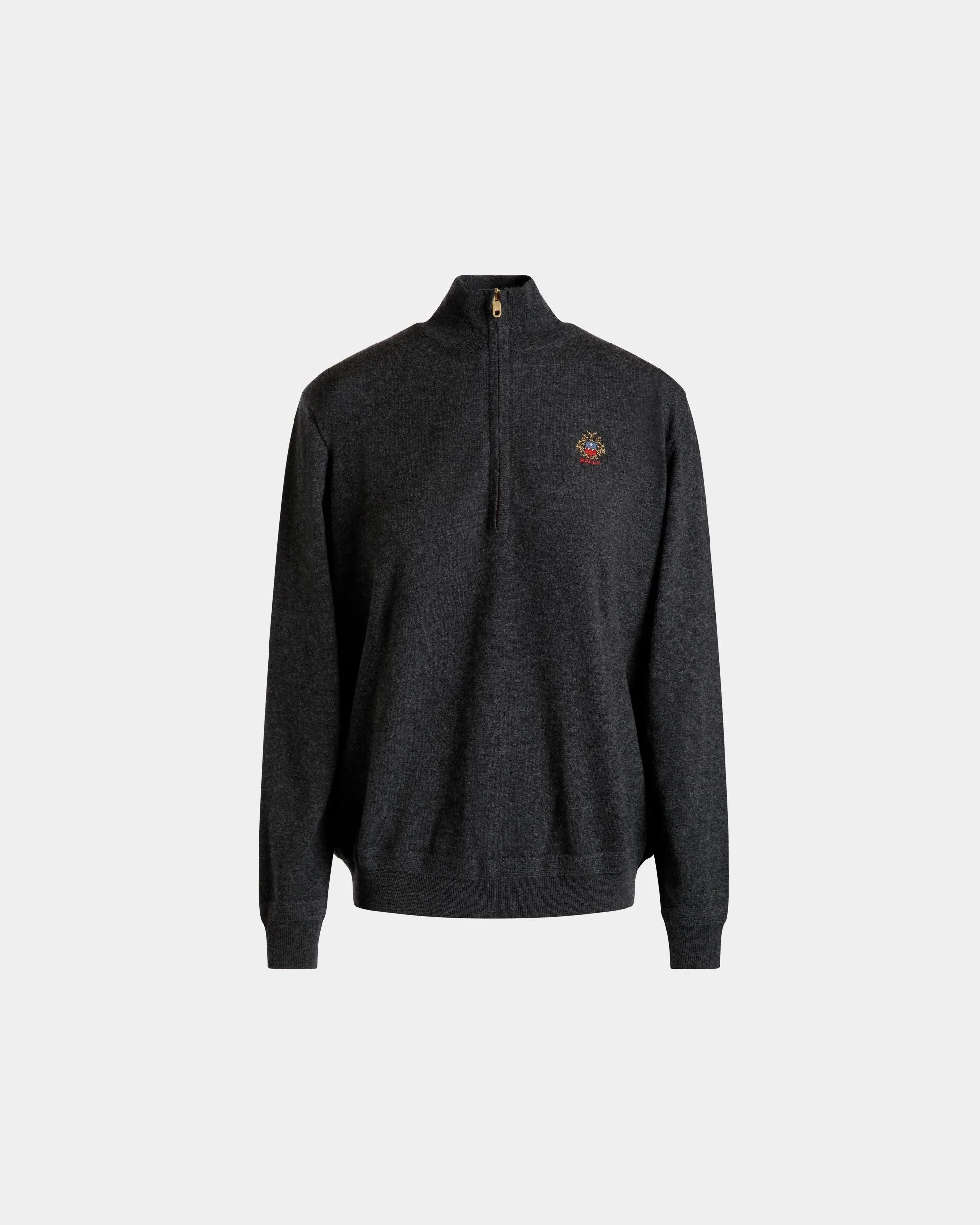 Half Zip Sweater In Dark Grey Wool And Cashmere 