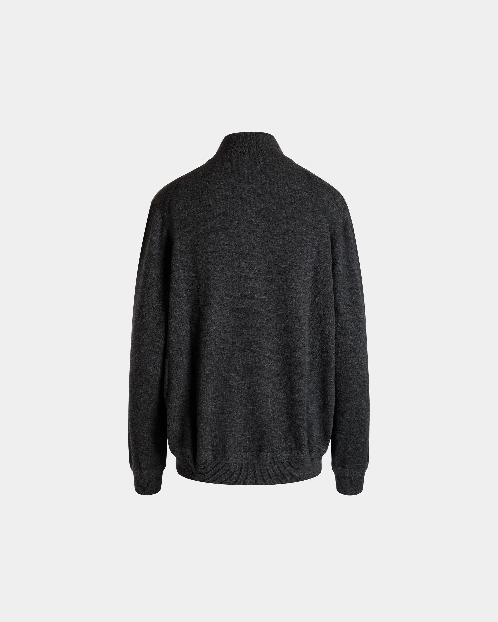 Half Zip Sweater In Dark Grey Wool And Cashmere 