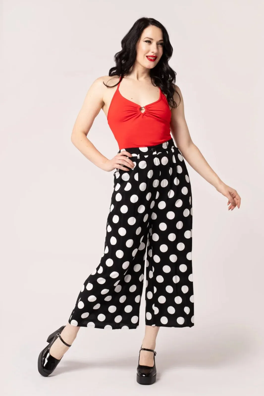 Hell Bunny Dolores Polkadot 40's Palazzo Trousers Black