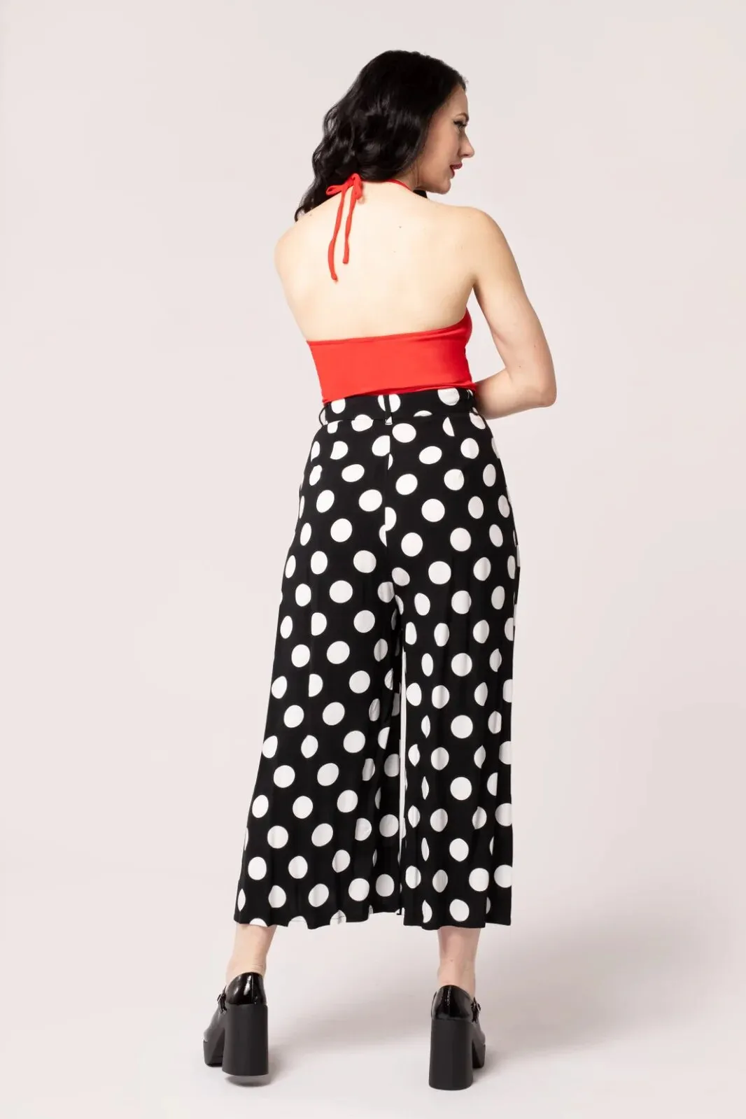 Hell Bunny Dolores Polkadot 40's Palazzo Trousers Black