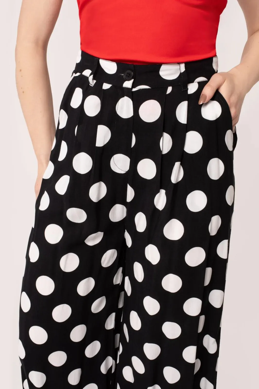 Hell Bunny Dolores Polkadot 40's Palazzo Trousers Black