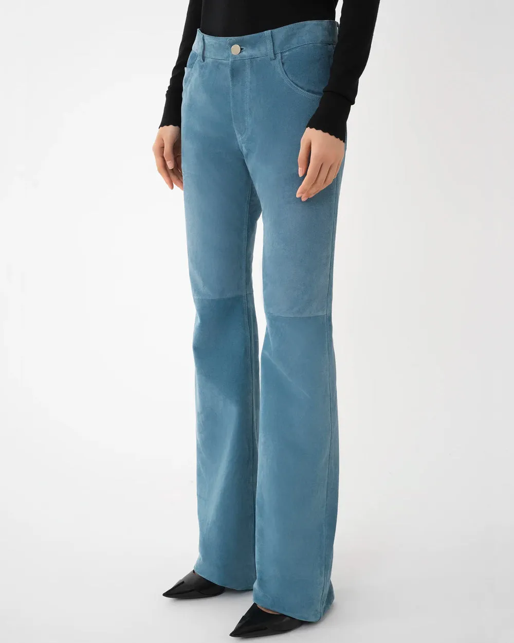 High Rise Straight Suede Pant in Grizzled Blue