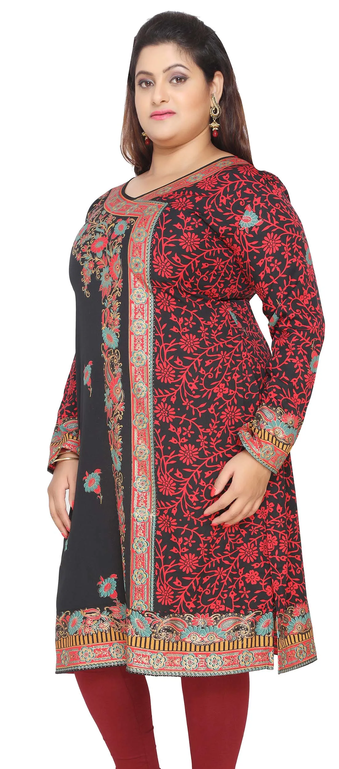 India Tunic Long Top Kurti Womens Plus Size Indian Clothes (Black)