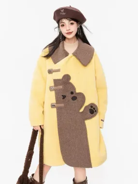 KEIKO [Padding] Milk patchwork cartoon woolen coat for women 23 autumn and winter design cape type slim coat