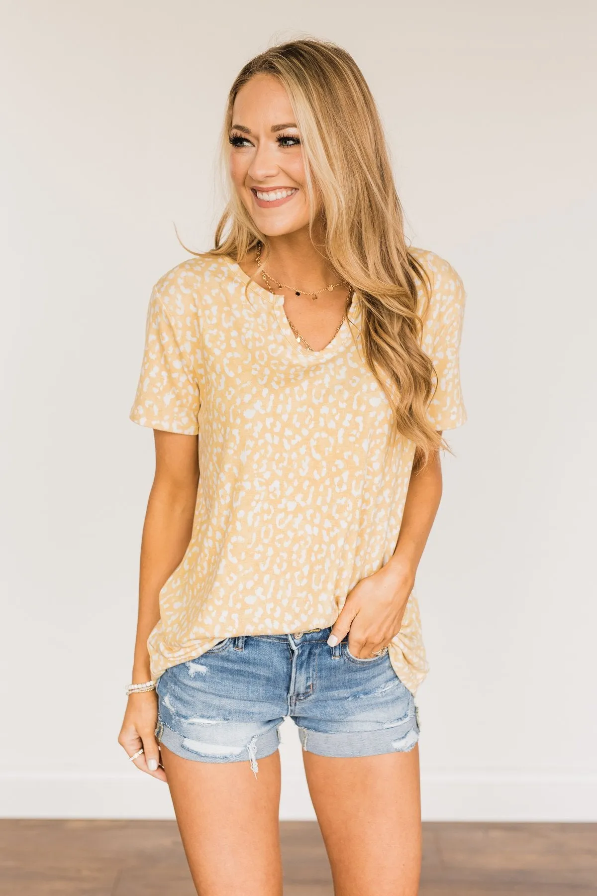 Lasting Impressions Leopard Notch Top- Soft Yellow