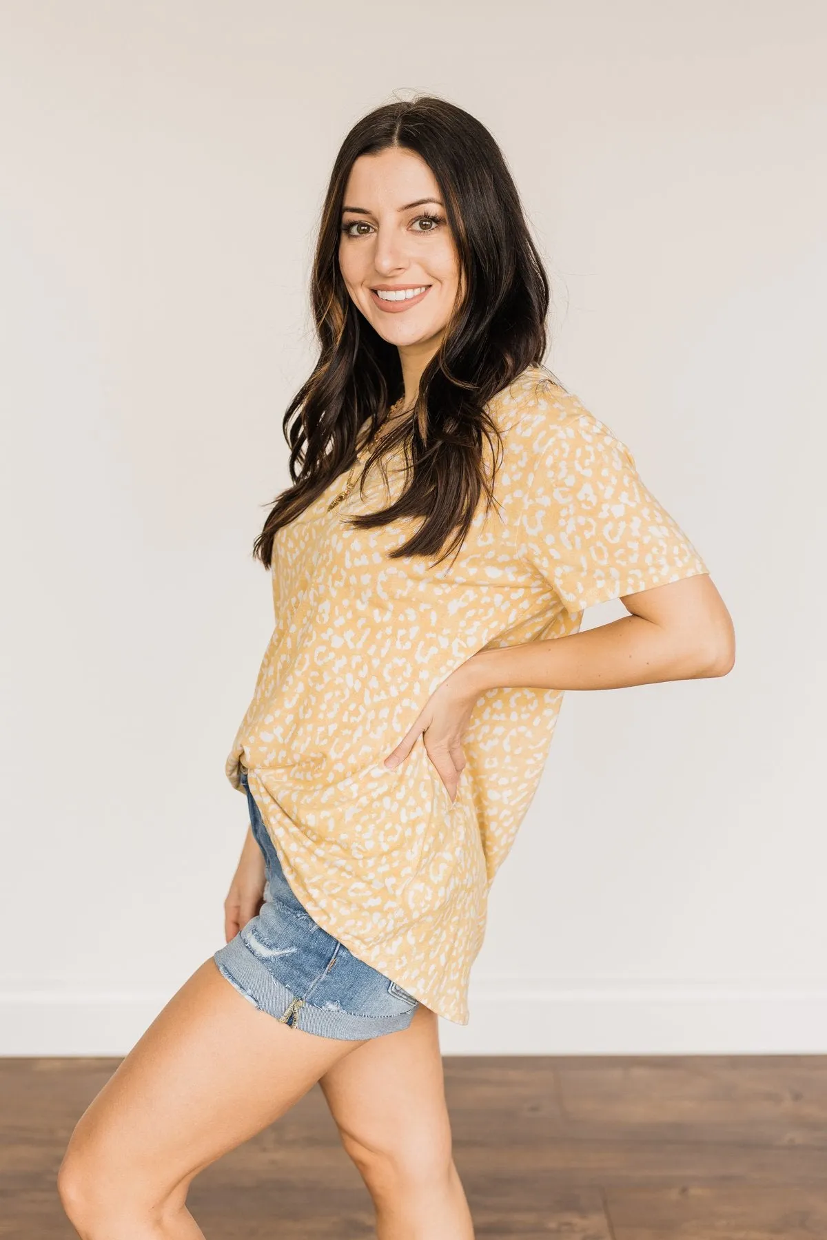 Lasting Impressions Leopard Notch Top- Soft Yellow