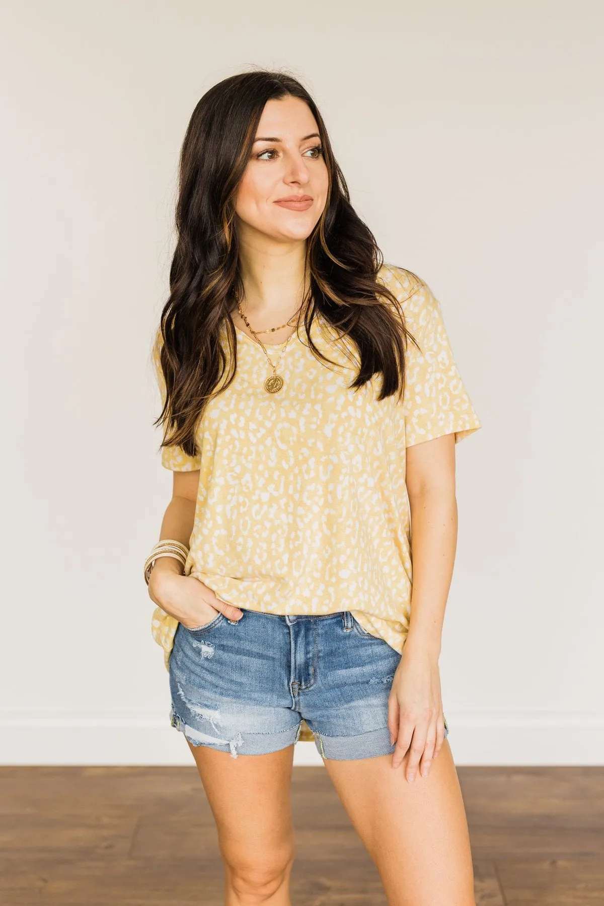 Lasting Impressions Leopard Notch Top- Soft Yellow