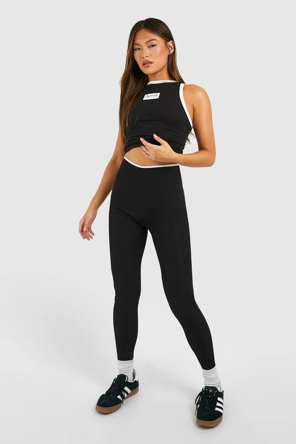 Leggings | Contrast Binding Ribbed Leggings | boohoo