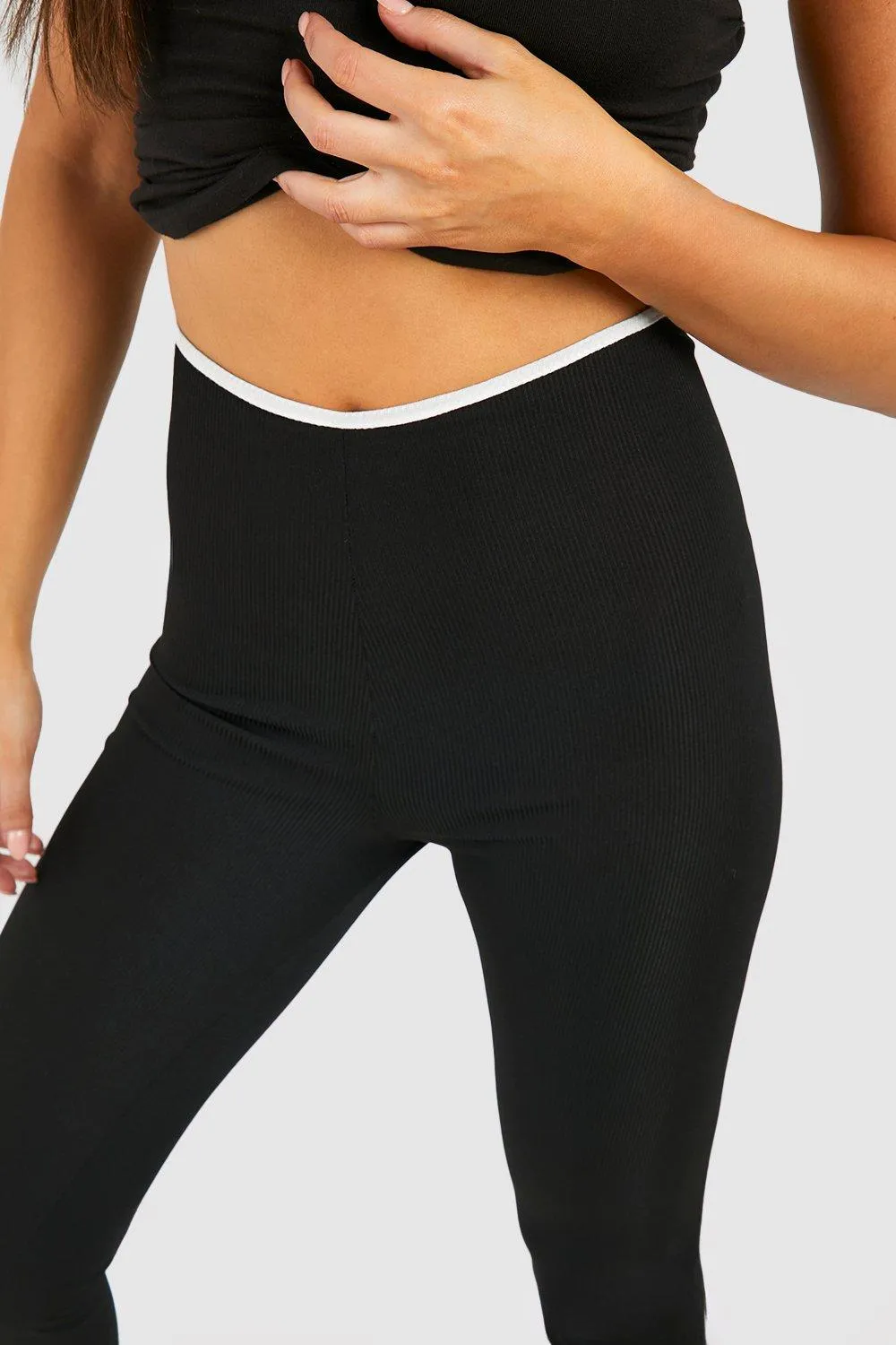 Leggings | Contrast Binding Ribbed Leggings | boohoo