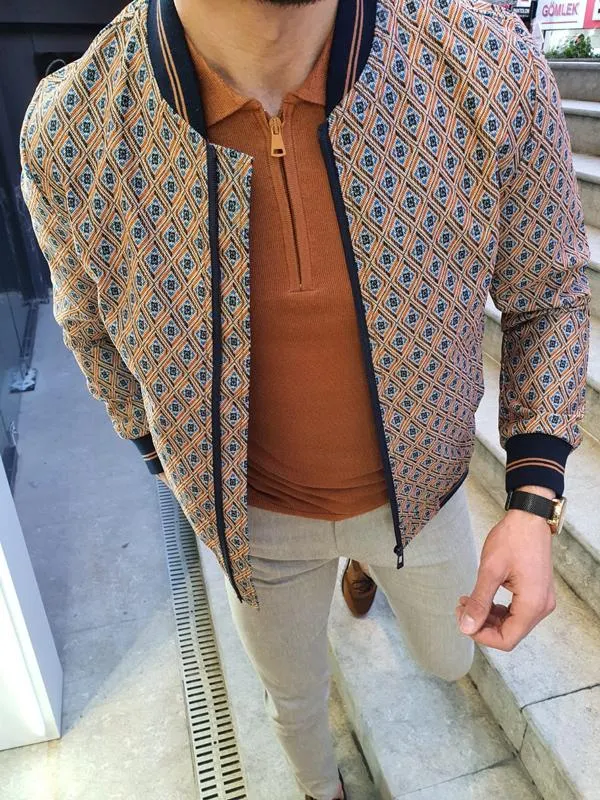 Lenard Beige Slim Fit Printed Coat