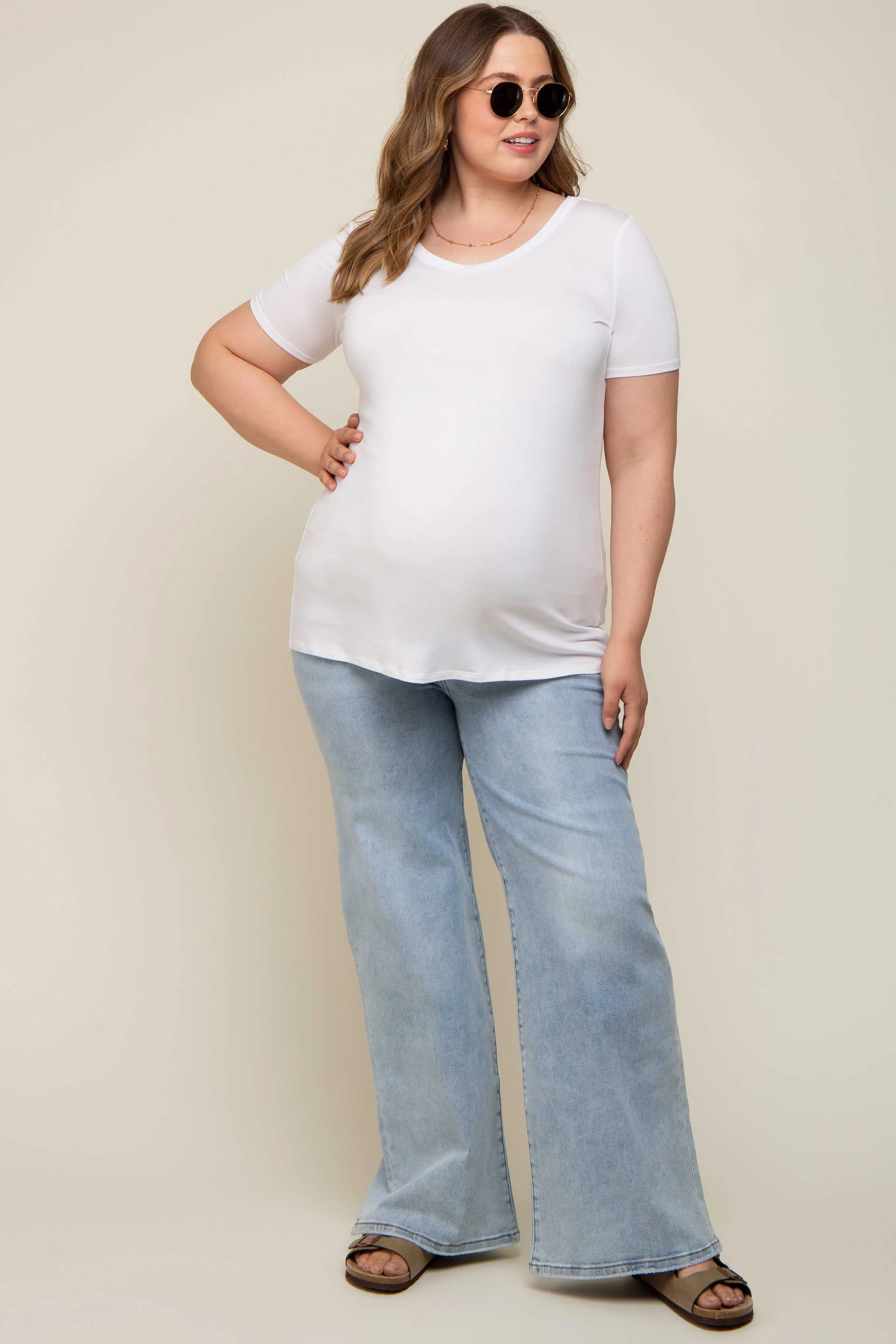 Light Blue Maternity Plus Wide Leg Jeans