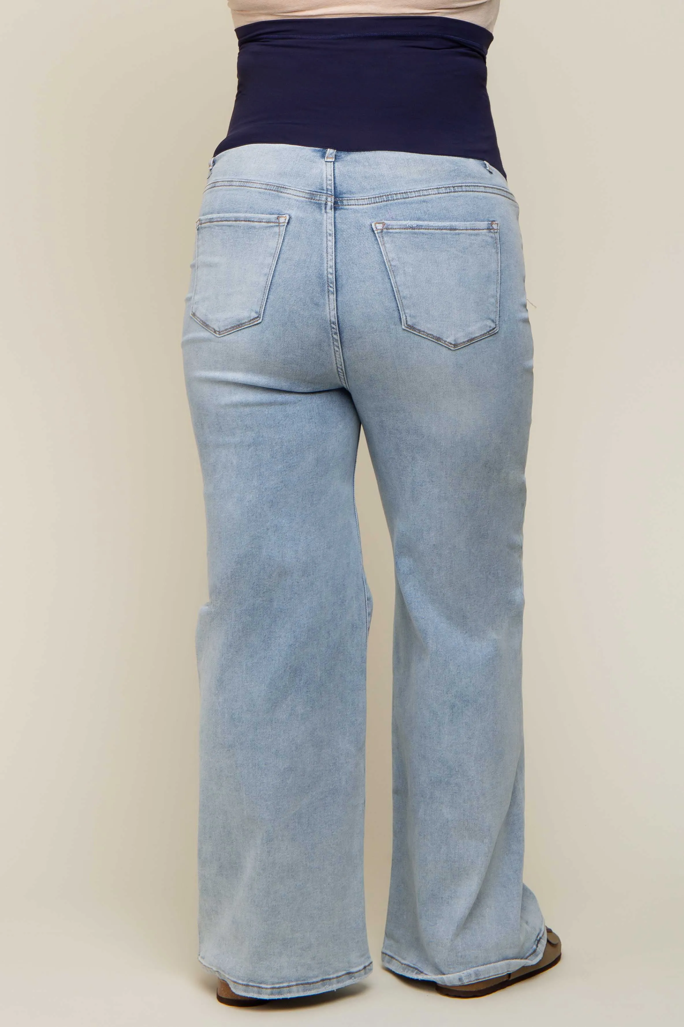 Light Blue Maternity Plus Wide Leg Jeans