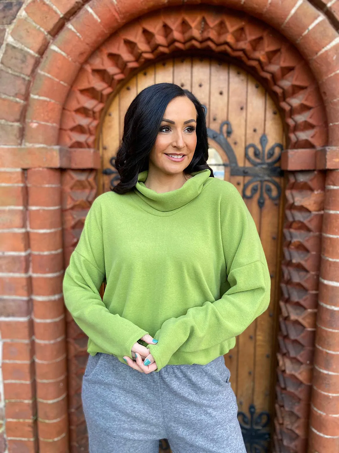 Lime Soft Cowl Neck Jumper Lucy