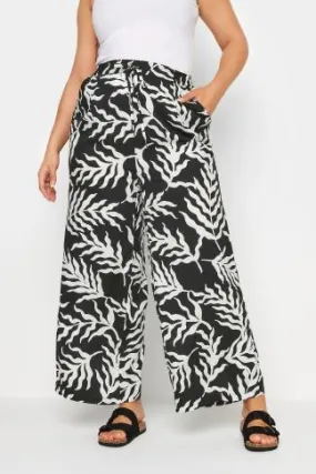 LIMITED COLLECTION Curve Black Leaf Print Drawstring Wide Leg Trousers