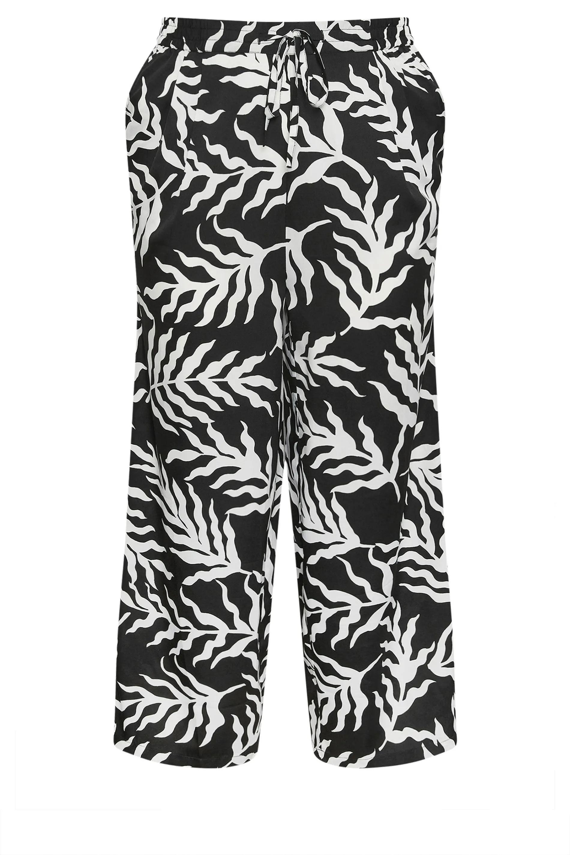 LIMITED COLLECTION Curve Black Leaf Print Drawstring Wide Leg Trousers