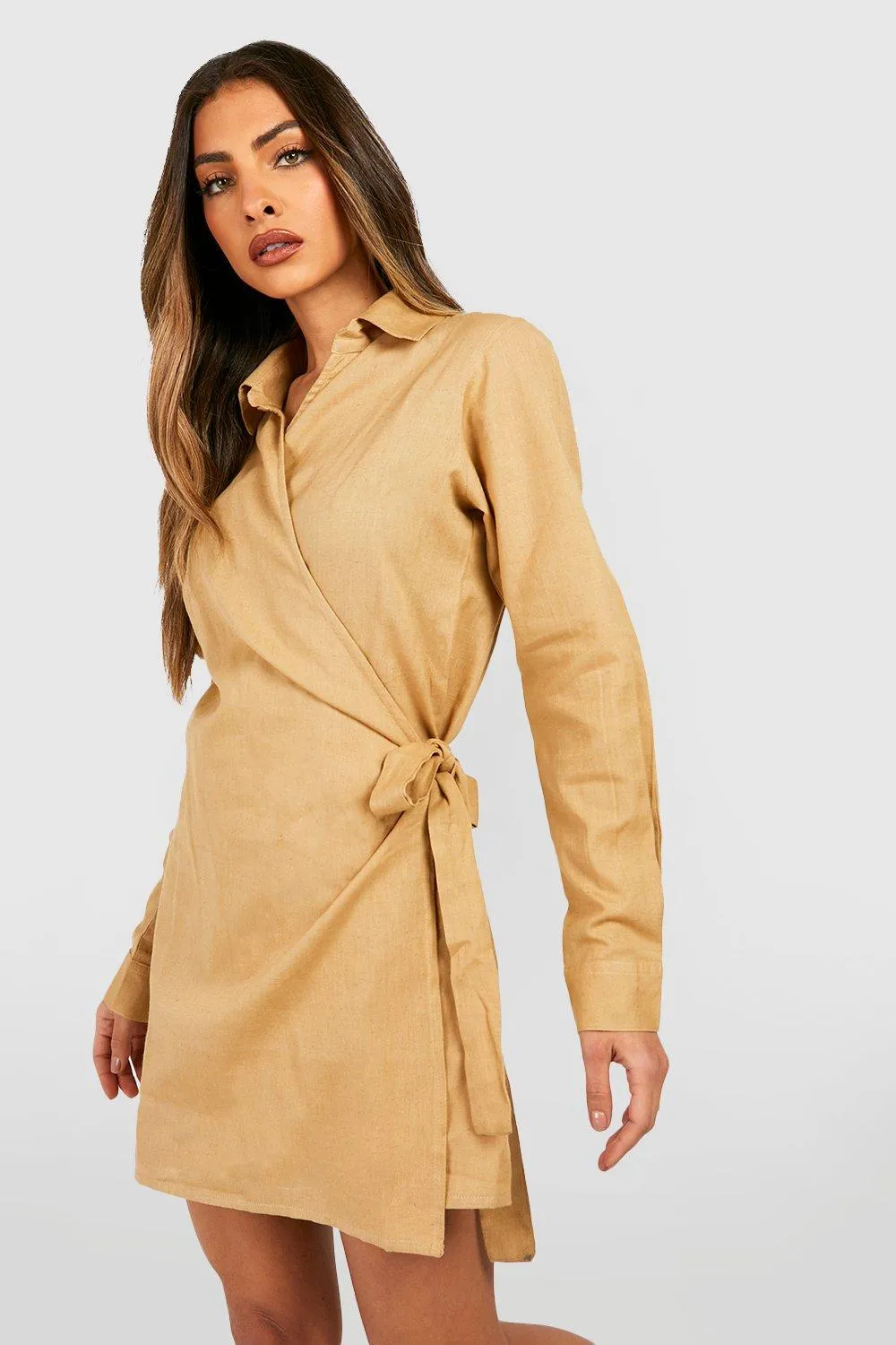 Linen Tie Waist Shirt Dress