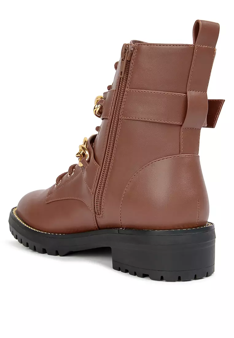 London Rag Atta Girl Metal Chain Detail Bike Boot in Tan