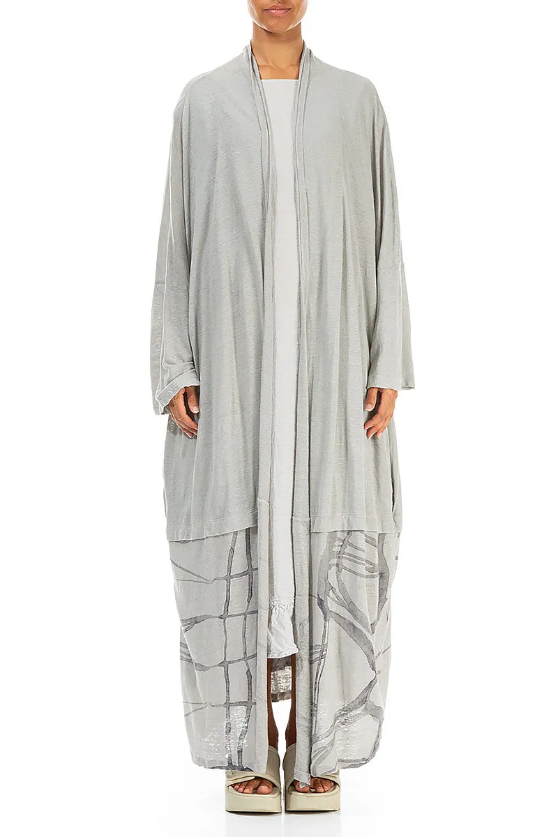 Long Abstract Taupe Linen Jersey Jacket