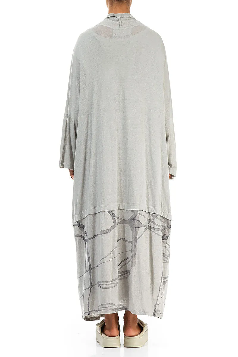 Long Abstract Taupe Linen Jersey Jacket