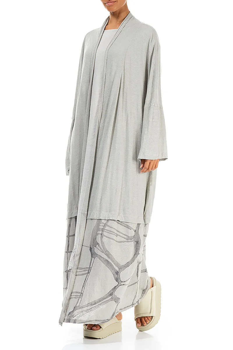 Long Abstract Taupe Linen Jersey Jacket