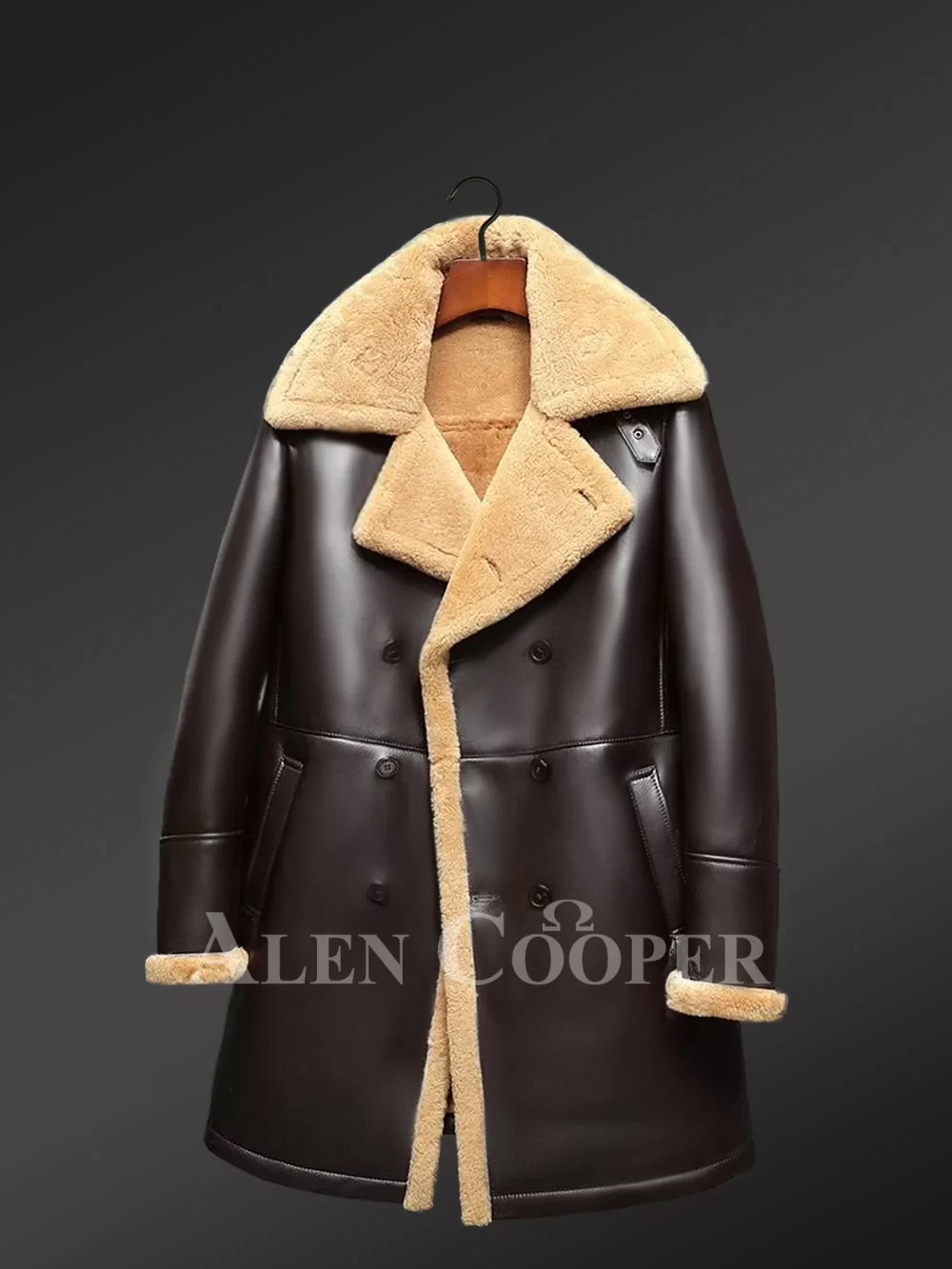 Long Sheepskin Coat Men with Button Closing