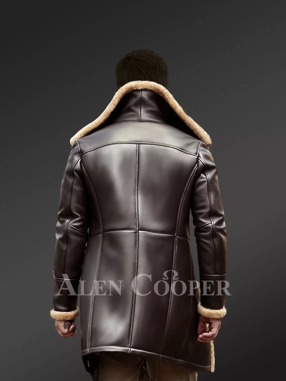 Long Sheepskin Coat Men with Button Closing